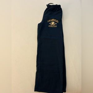 Navy blue and yellow sweat pants